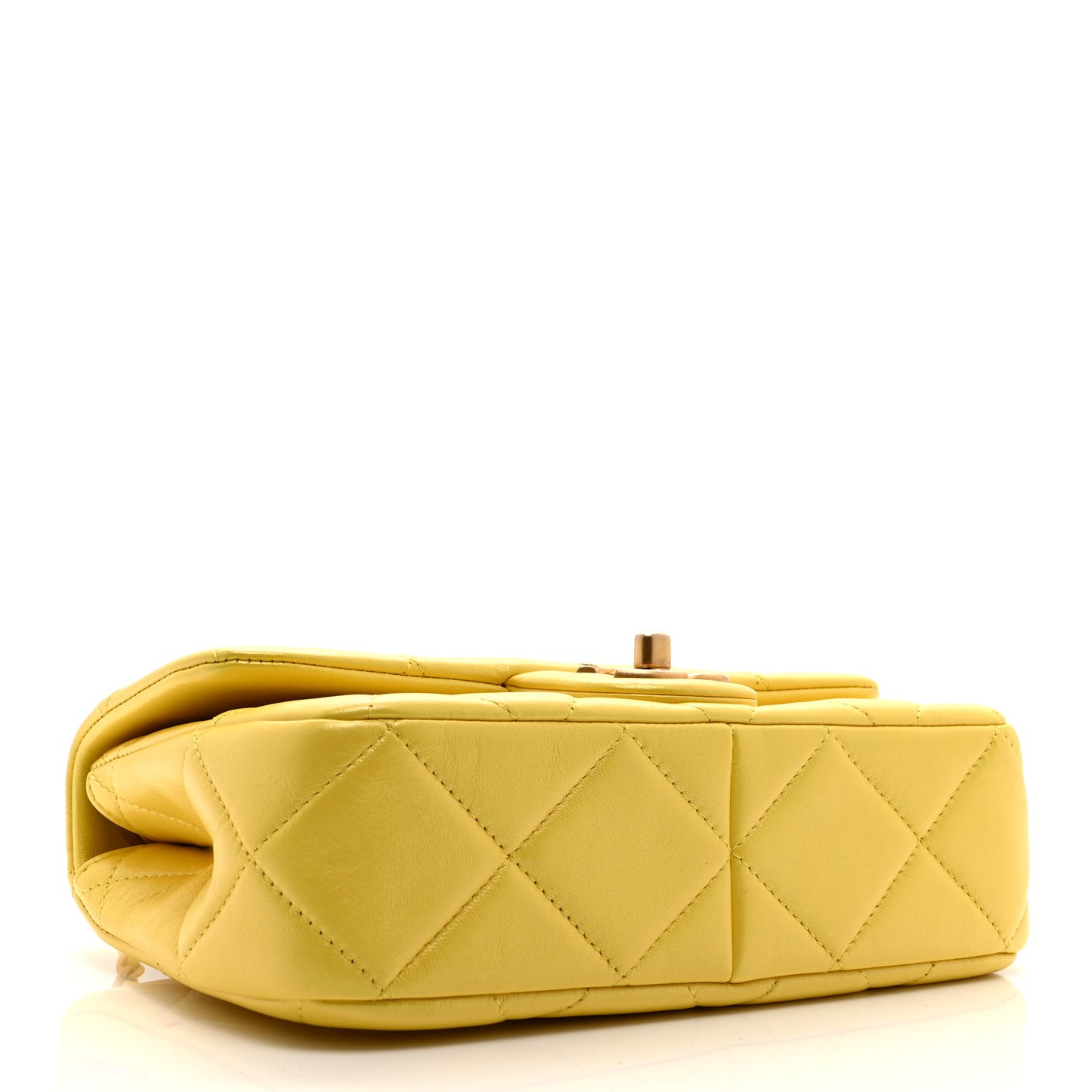 Iridescent Lambskin Quilted Mini Rectangular Pearl Crush Flap Yellow