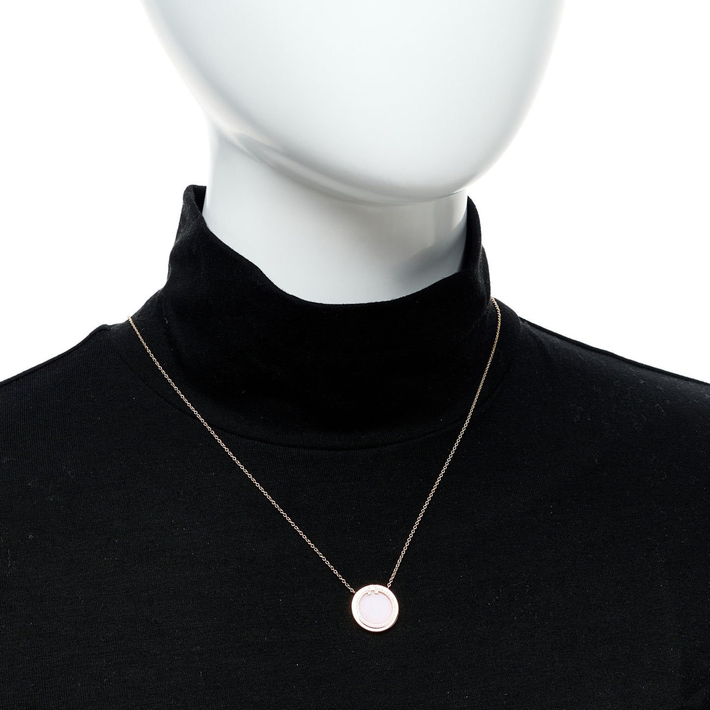 18K Rose Gold Diamond Pink Opal T Circle Pendant Necklace