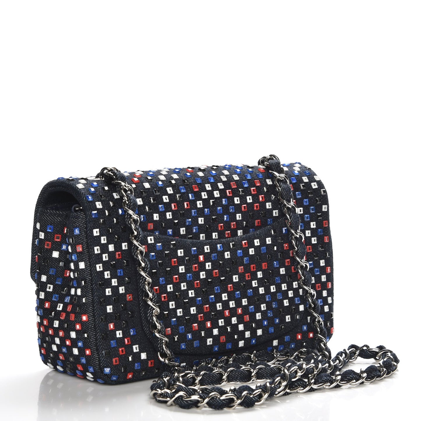 Denim Crystal Strass Mini Flap Bag Blue