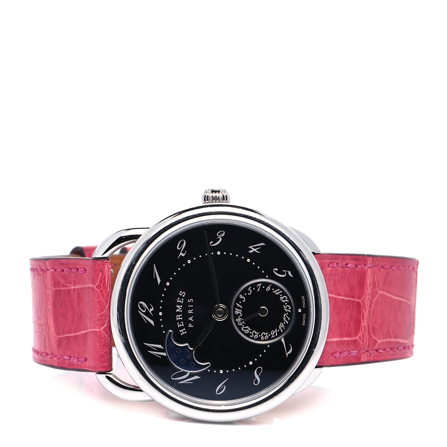Hermes Stainless Steel Alligator Mother of Pearl 38mm Arceau Petite Lune Automatic Watch Braise 2 of 7