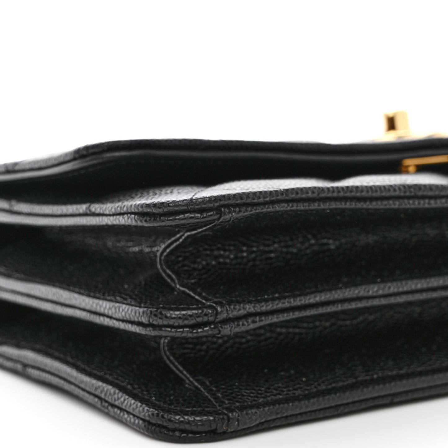 Shiny Caviar Quilted Flap Charm Wallet On Chain WOC Black