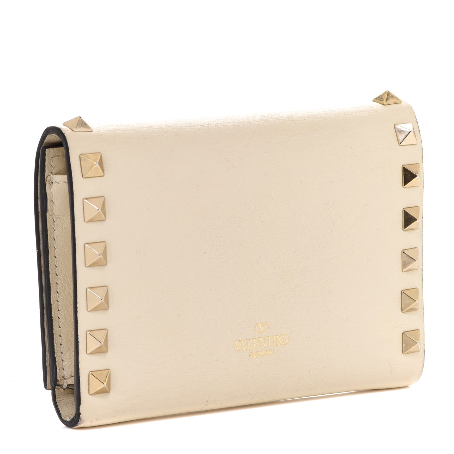 Calfskin Tri-Fold Rockstud Wallet Light Ivory
