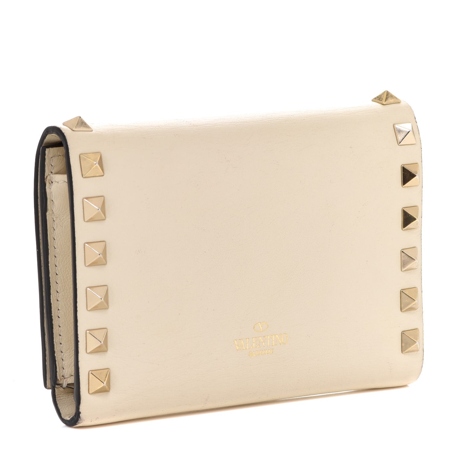 Valentino Garavani Calfskin Tri-Fold Rockstud Wallet Light Ivory 3 of 10