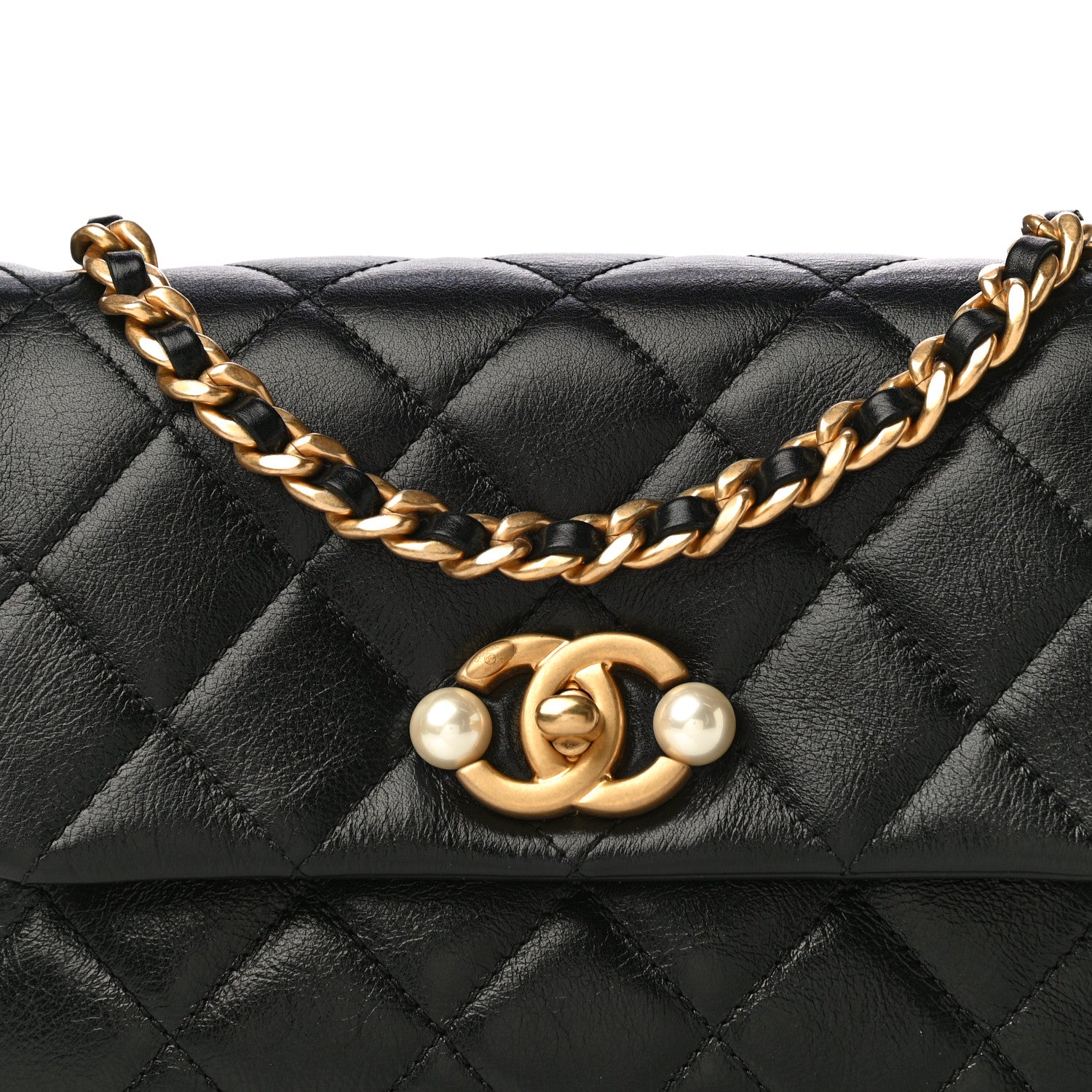 Chanel Calfskin Quilted Mini Pearl Flap Bag Black 8 of 15