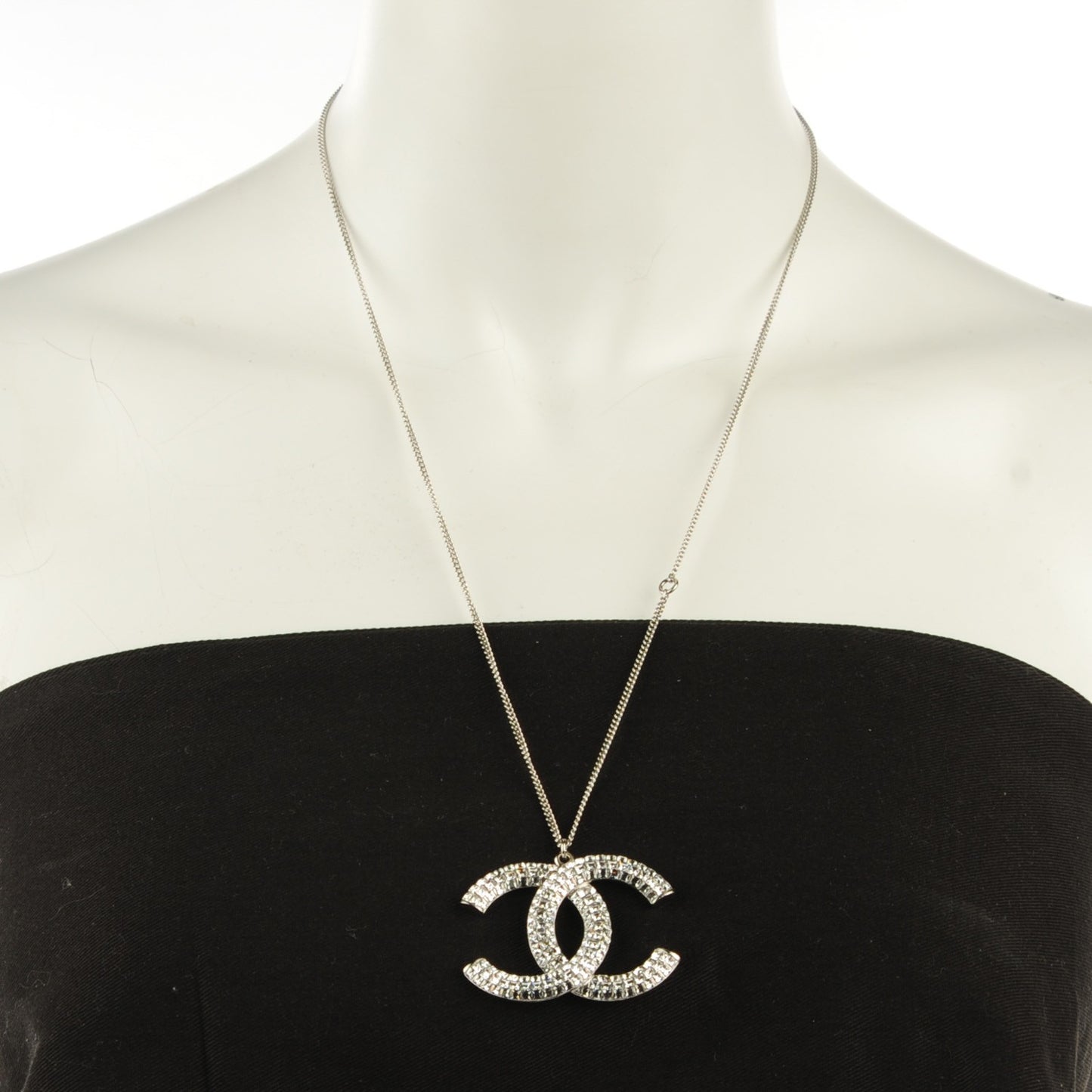 Crystal Baguette CC Necklace Silver