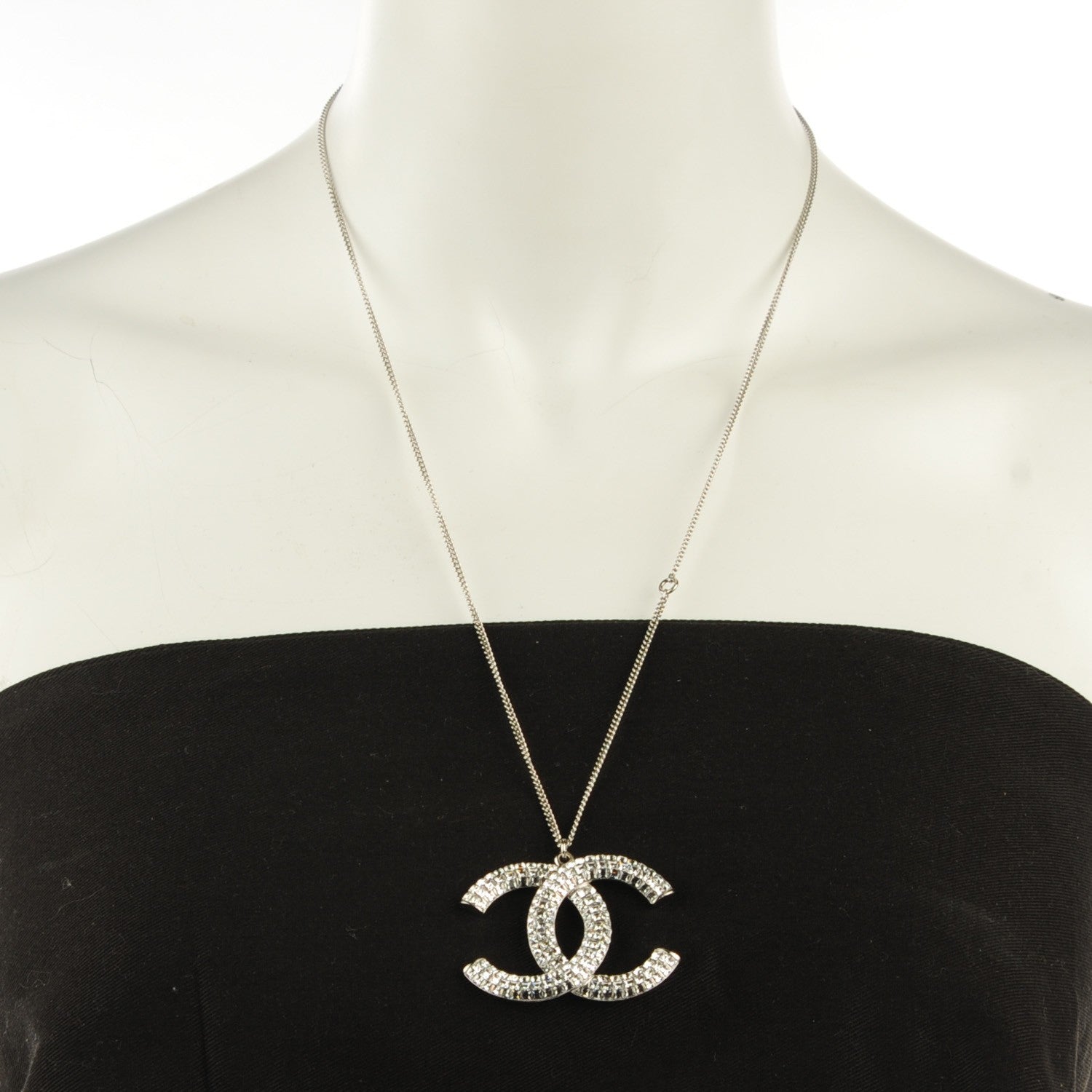 Chanel Crystal Baguette CC Necklace Silver 2 of 6