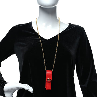 Gucci Textured Calfskin Enamel Single Porte Rouges Chain Lobster Red 2 of 6