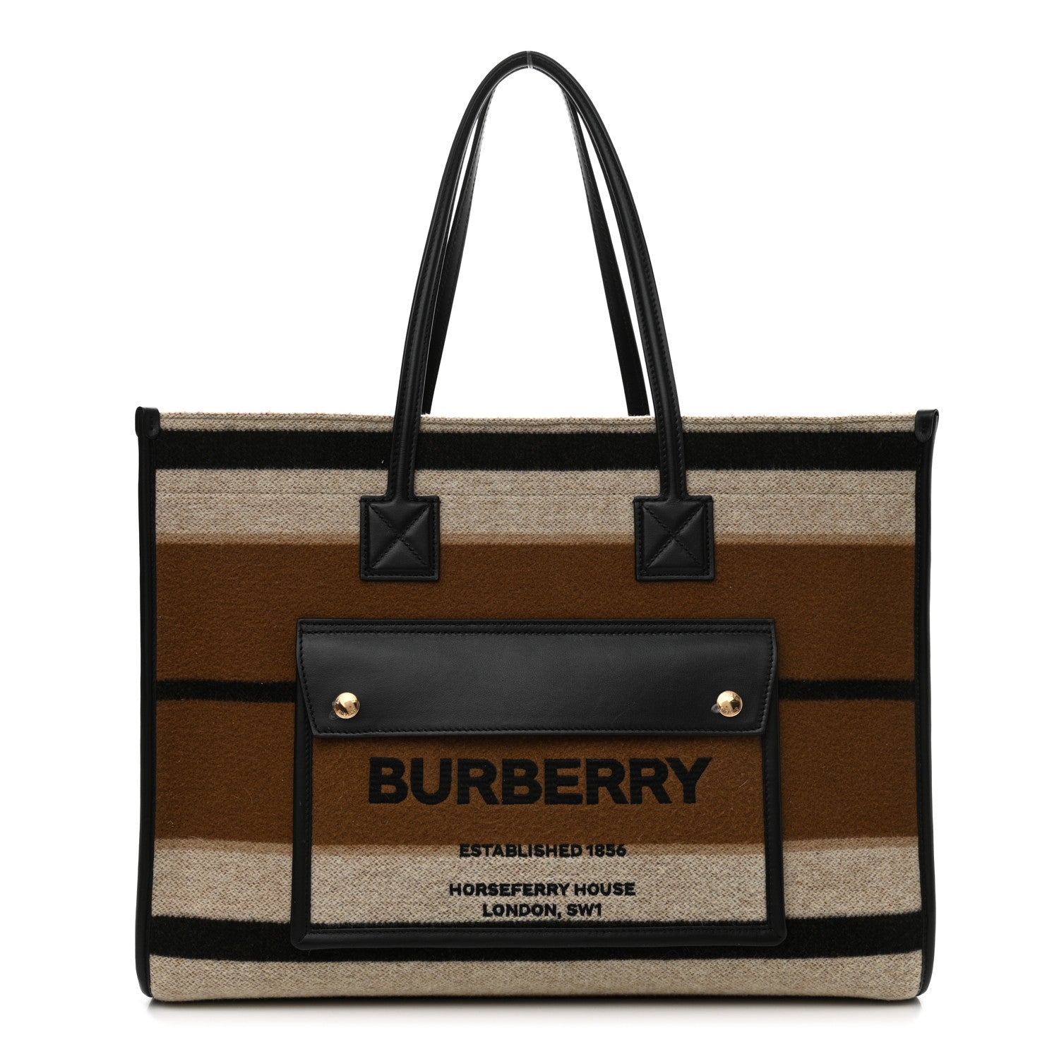 Burberry Wool Felt Striped Medium Freya Tote Warm Walnut 1 of 10
