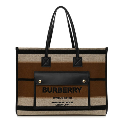 Burberry Wool Felt Striped Medium Freya Tote Warm Walnut 1 of 10