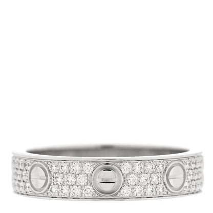 Cartier 18K White Gold Diamond 4mm LOVE Wedding Paved Band Ring 48 4.5 3 of 4