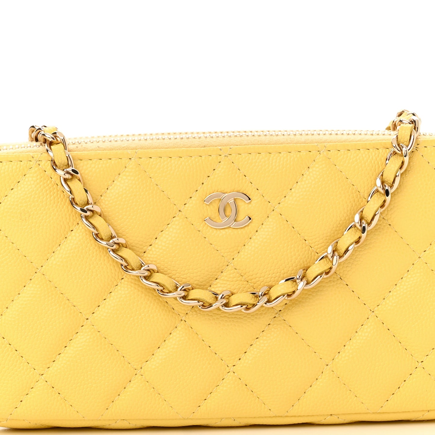 Caviar Quilted Small Clutch With Chain Yellow