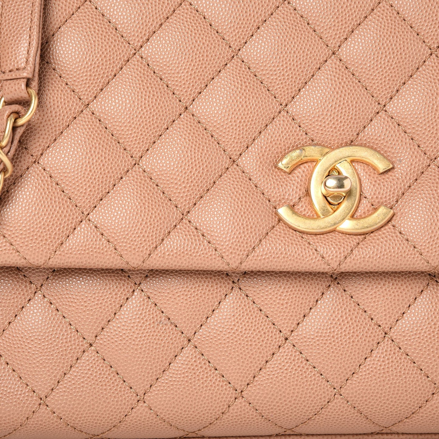 Caviar Lizard Quilted Small Coco Handle Flap Beige