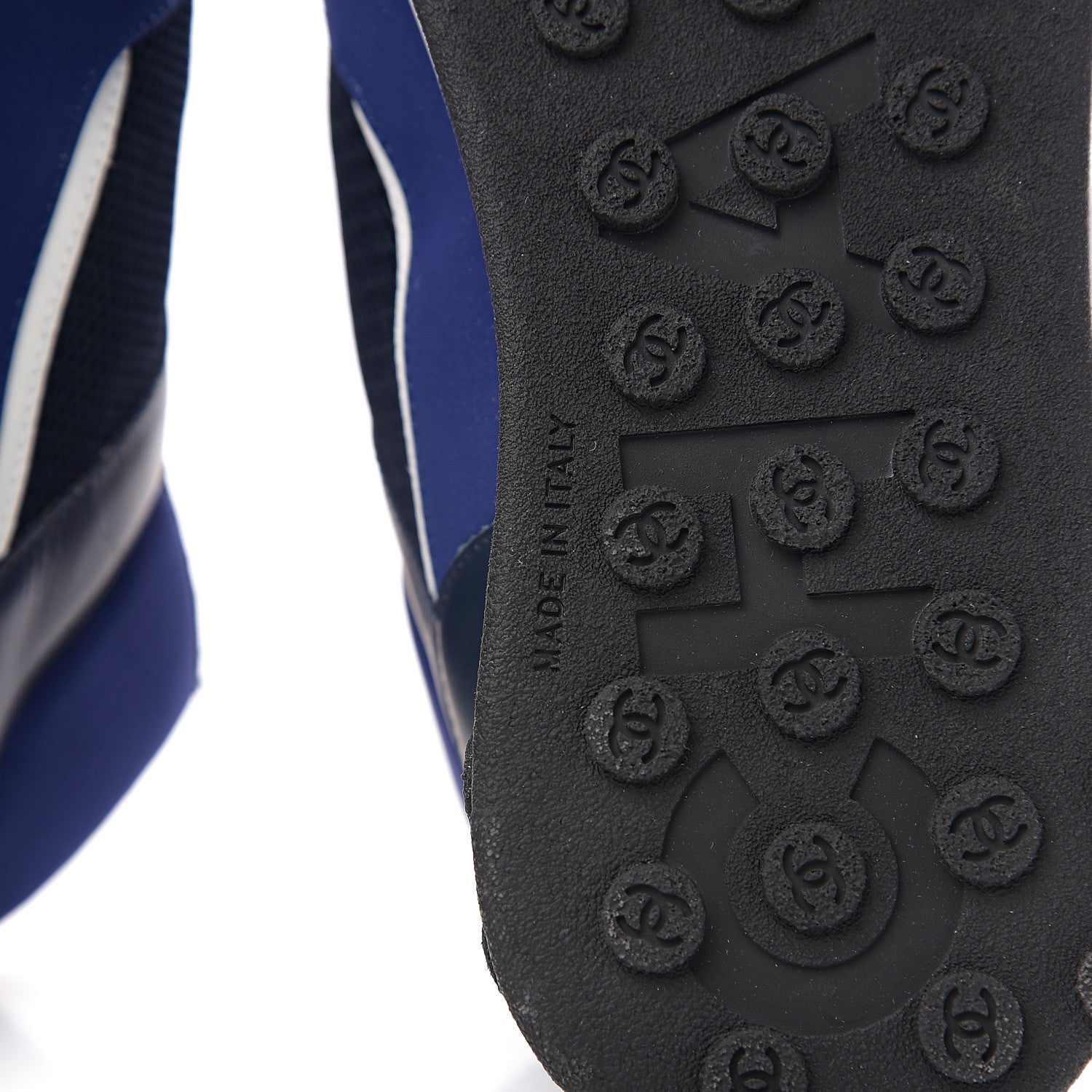 Chanel Calfskin Mesh Lycra Womens Logo High Top Sneakers 39.5 Blue 8 of 9