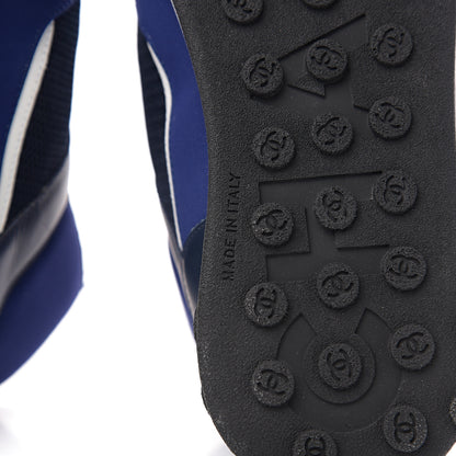Chanel Calfskin Mesh Lycra Womens Logo High Top Sneakers 39.5 Blue 8 of 9