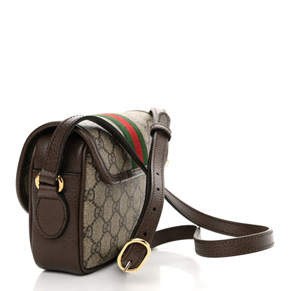 Gucci GG Supreme Monogram Textured Dollar Calfskin Mini Ophidia Flap Shoulder Bag Beige Ebony New Acero 3 of 11