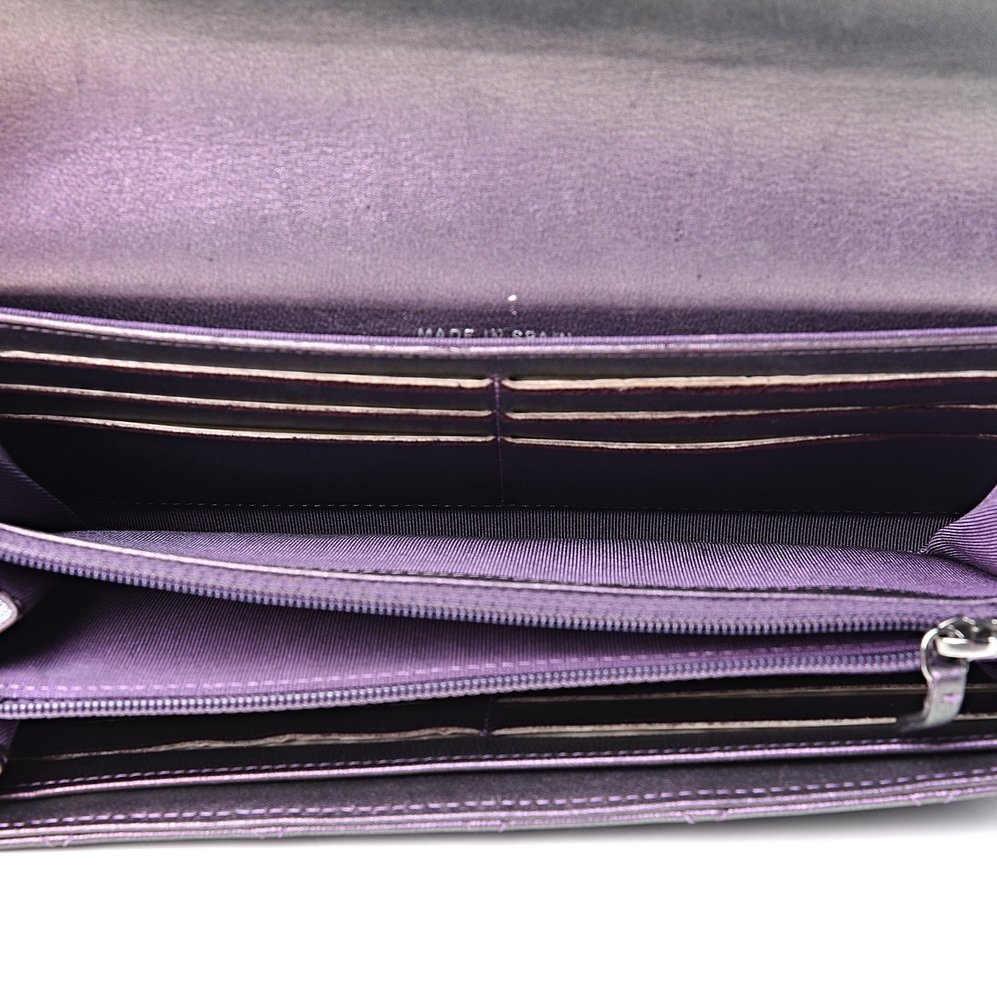 Iridescent Lambskin Quilted Large Gusset Flap Wallet Purple