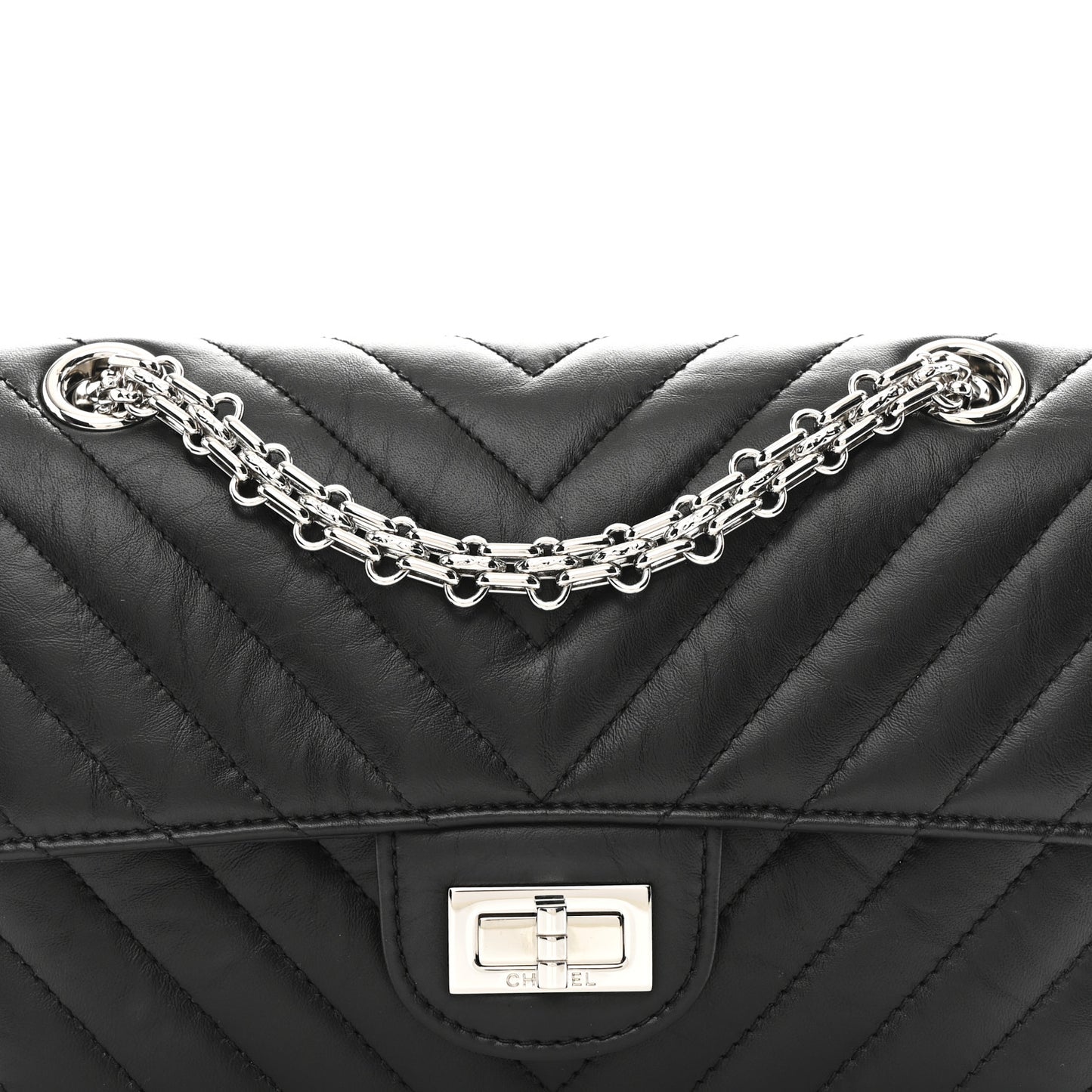 Aged Calfskin Chevron Quilted 2.55 Reissue Mini Flap Black