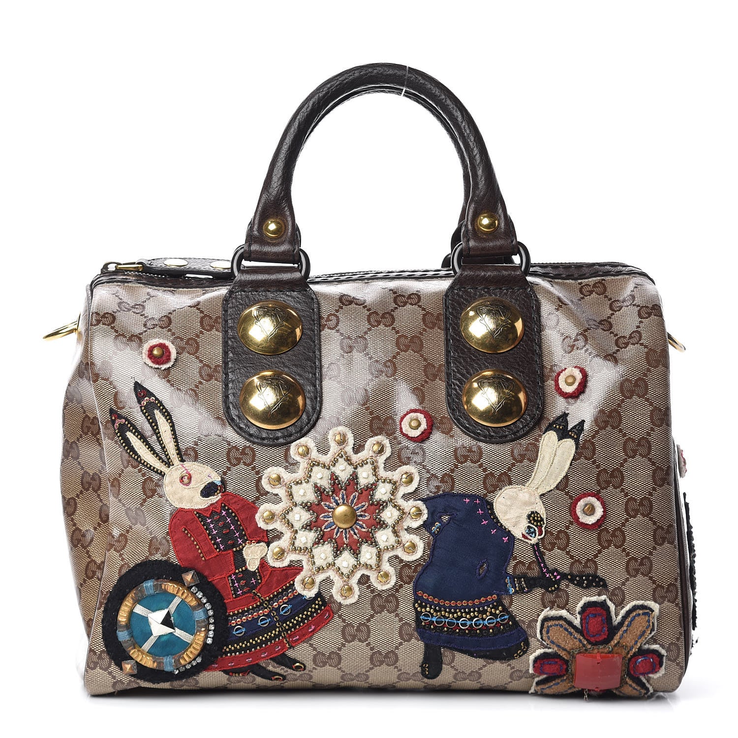 Gucci Crystal Monogram Fable Embroidered Large Babouska Boston Beige 1 of 20
