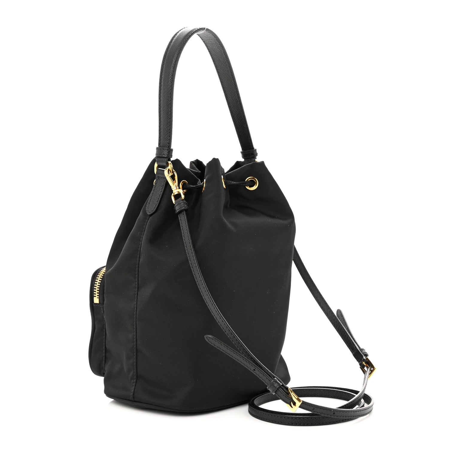Prada Saffiano Tessuto Nylon Mini Bucket Crossbody Bag Black 3 of 11