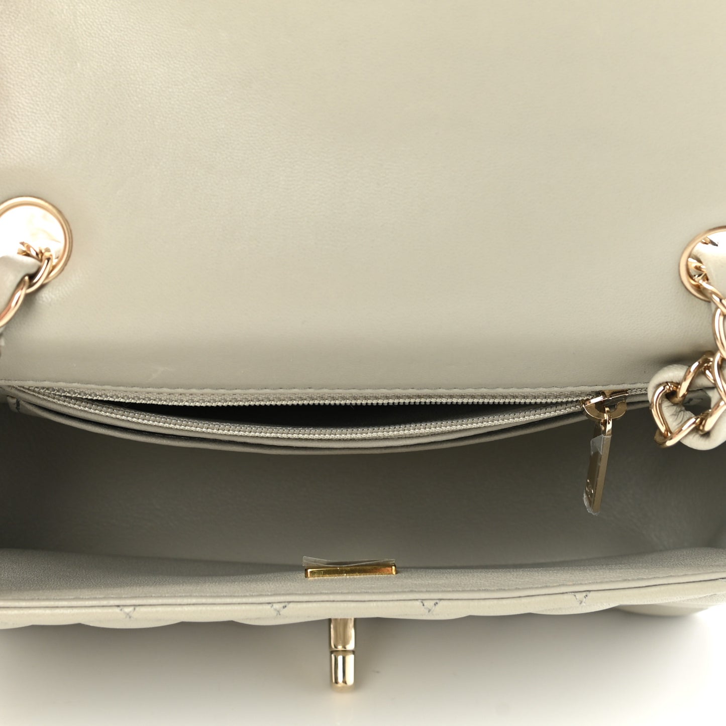 Lambskin Quilted Mini Rectangular Flap Grey