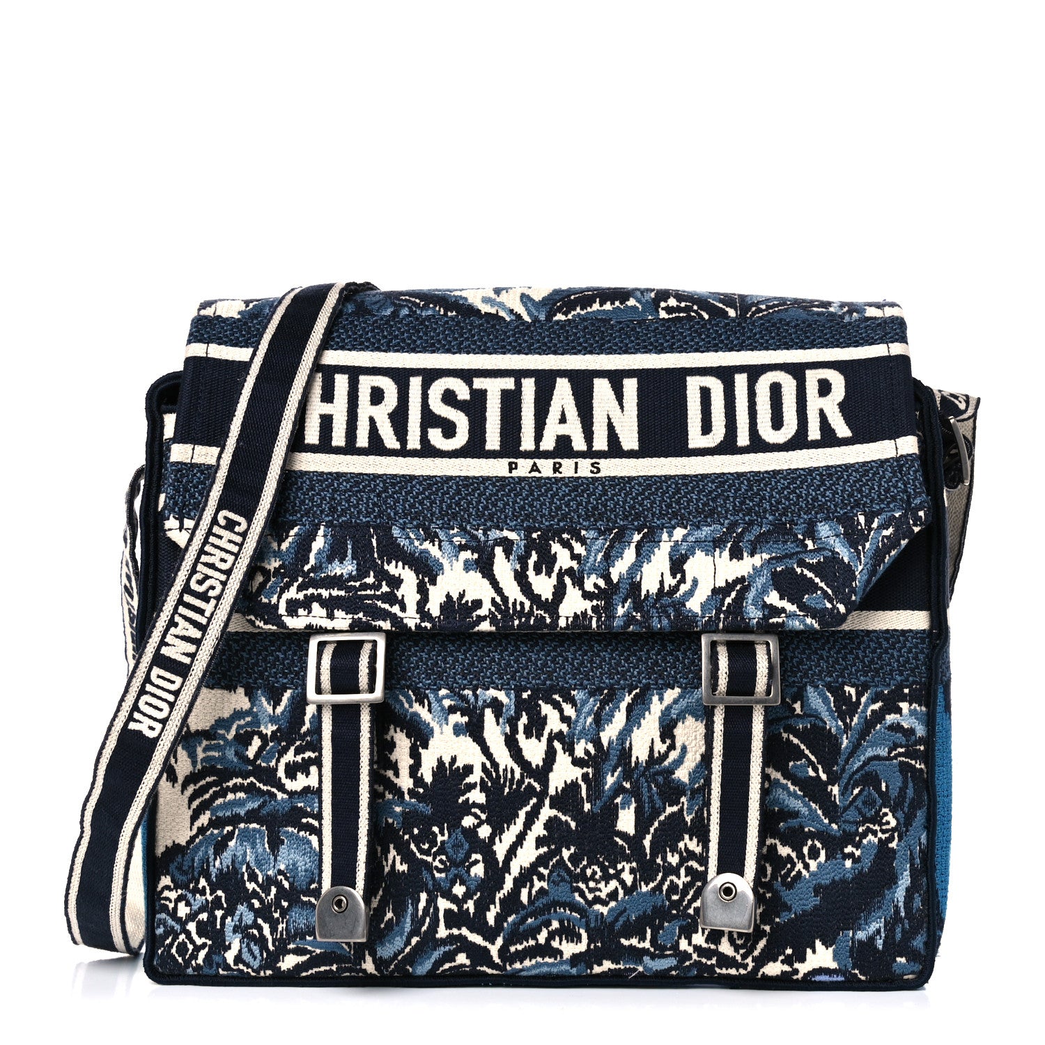 Christian Dior Canvas Embroidered Palm Tree Diorcamp Messenger Blue Multicolor 1 of 10