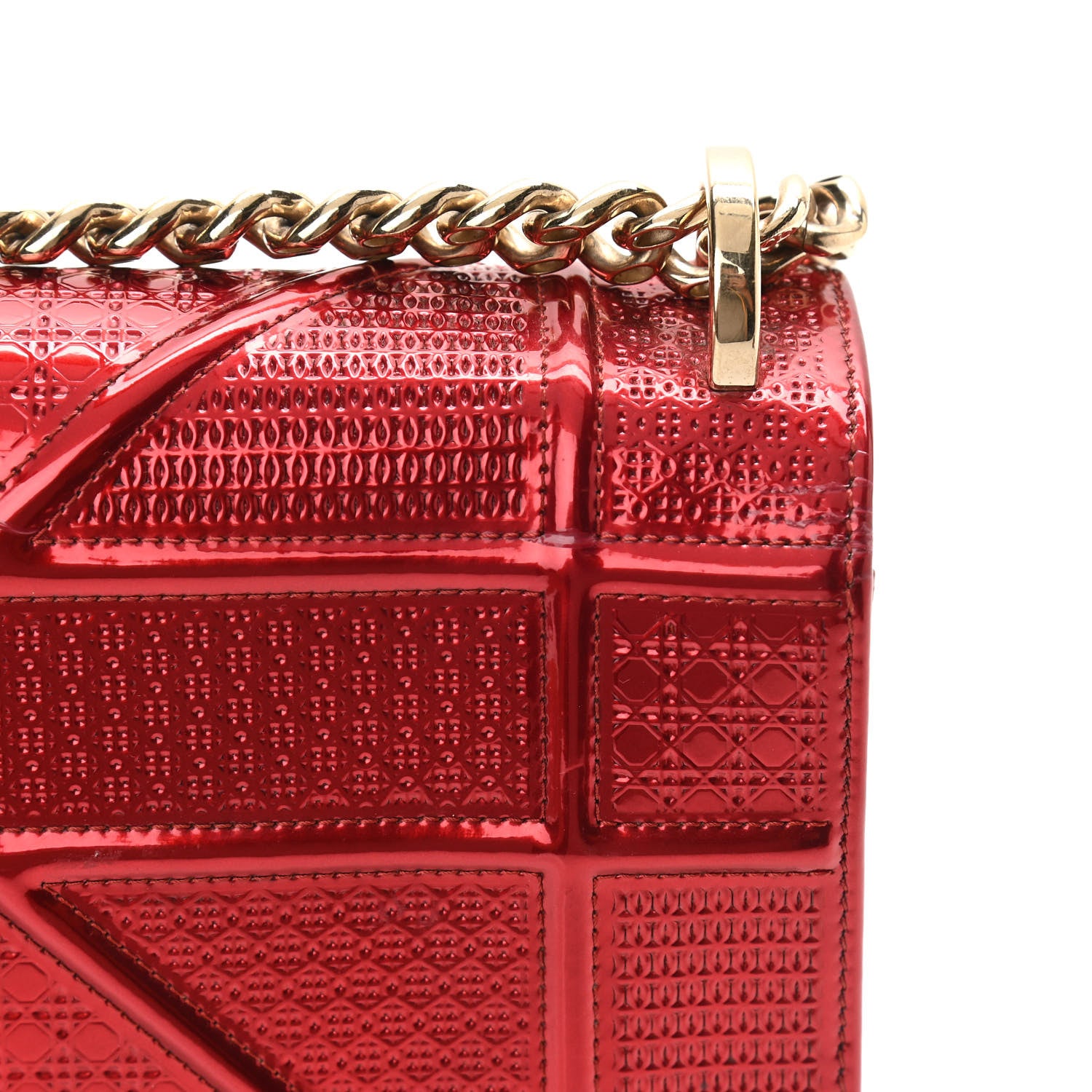Christian Dior Metallic Patent Micro-Cannage Medium Diorama Flap Bag Red 11 of 15