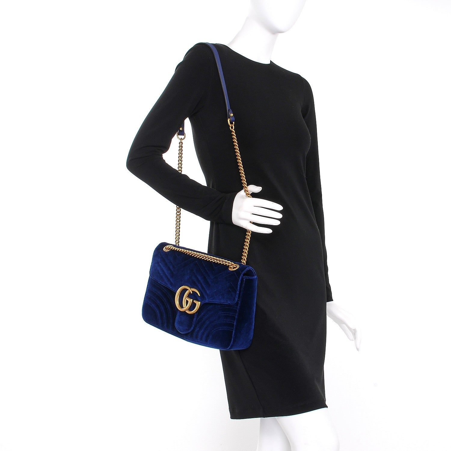 Gucci Velvet Matelasse Medium GG Marmont Shoulder Bag Cobalt Blue 2 of 9