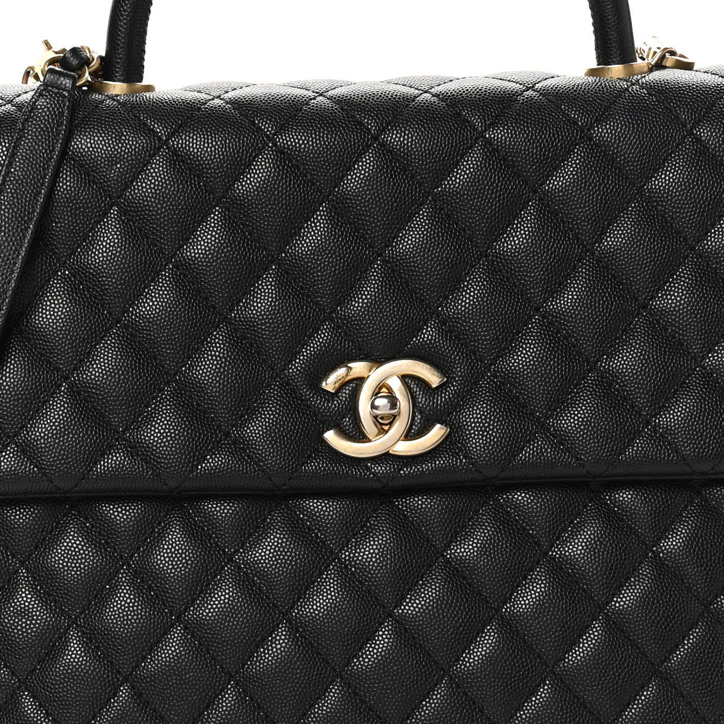 Caviar Quilted Large Coco Handle Flap Black