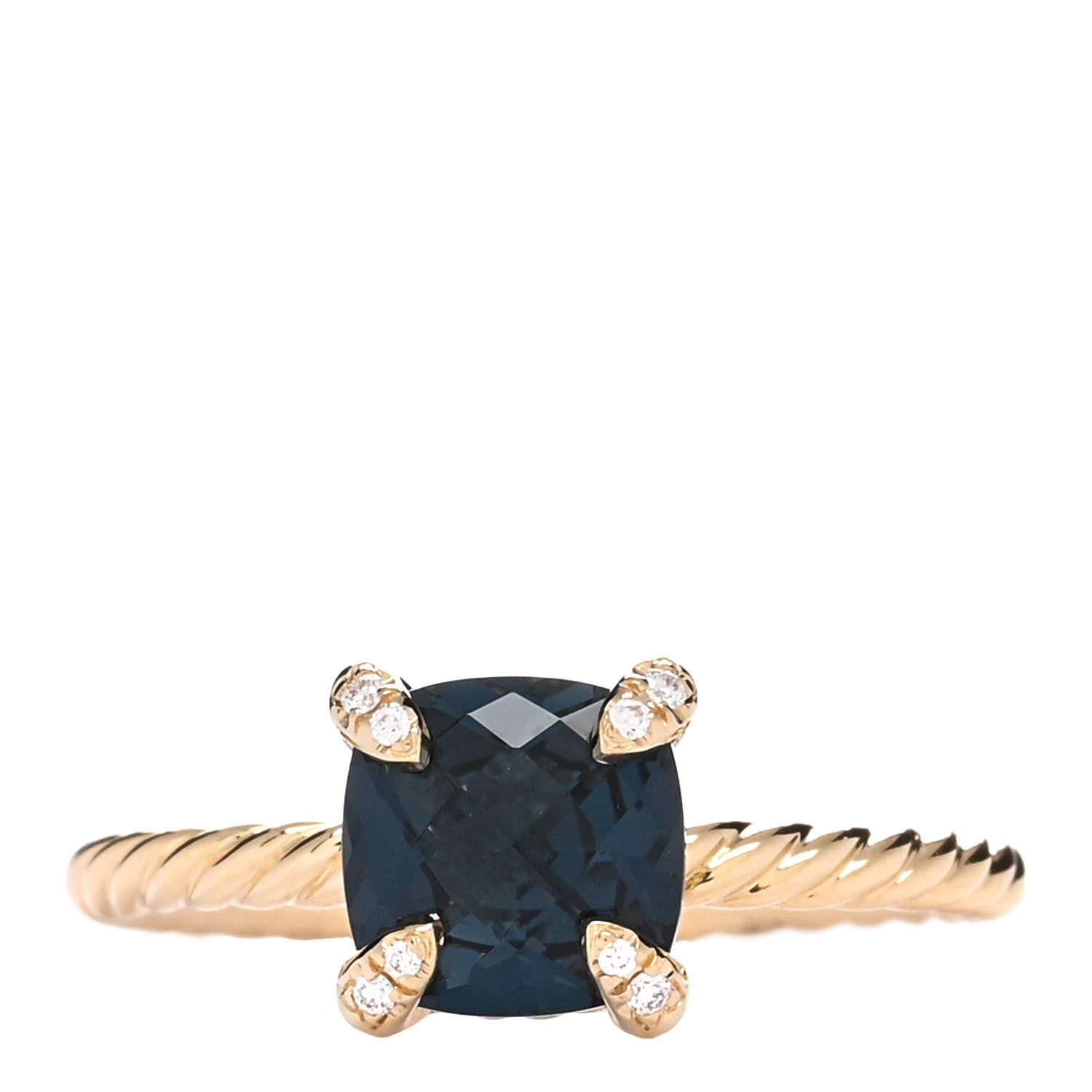 David Yurman 18K Yellow Gold Diamond Blue Topaz 7mm Chatelaine Ring 51 5.75 1 of 4