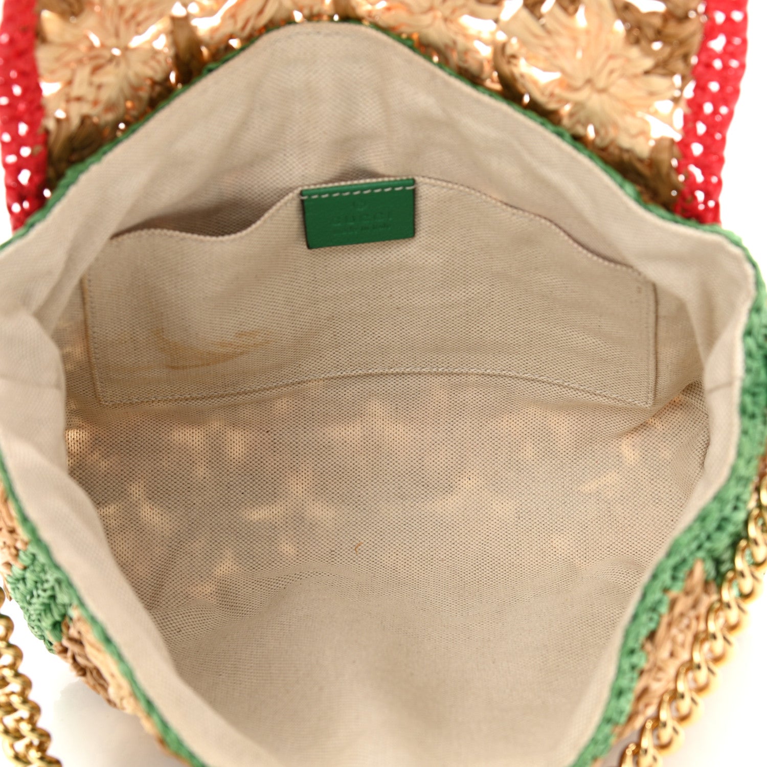 Gucci Raffia Azalea Calfskin Crochet Flower Small GG Marmont Shoulder Bag Natural Ecru Green Red New Shamarock 5 of 12
