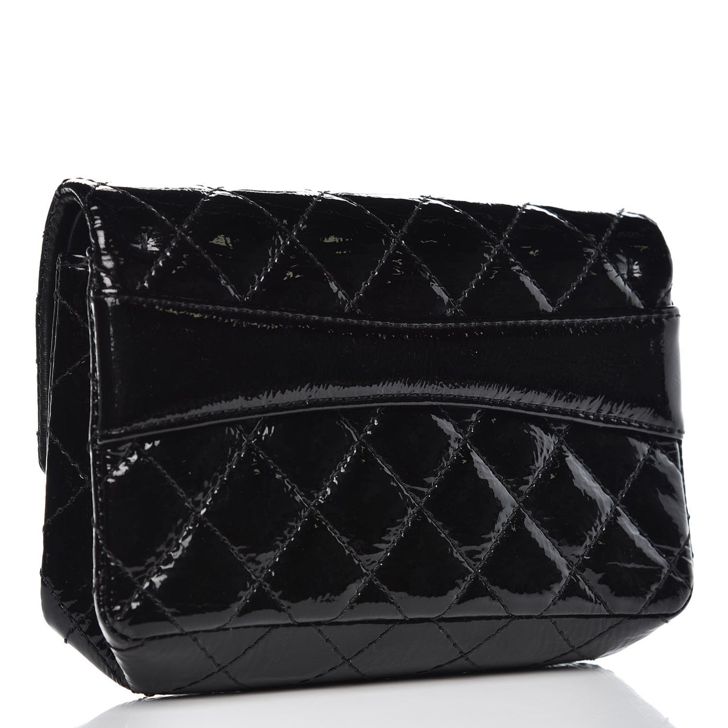 Patent Quilted Reissue Flap Clutch Bag Black