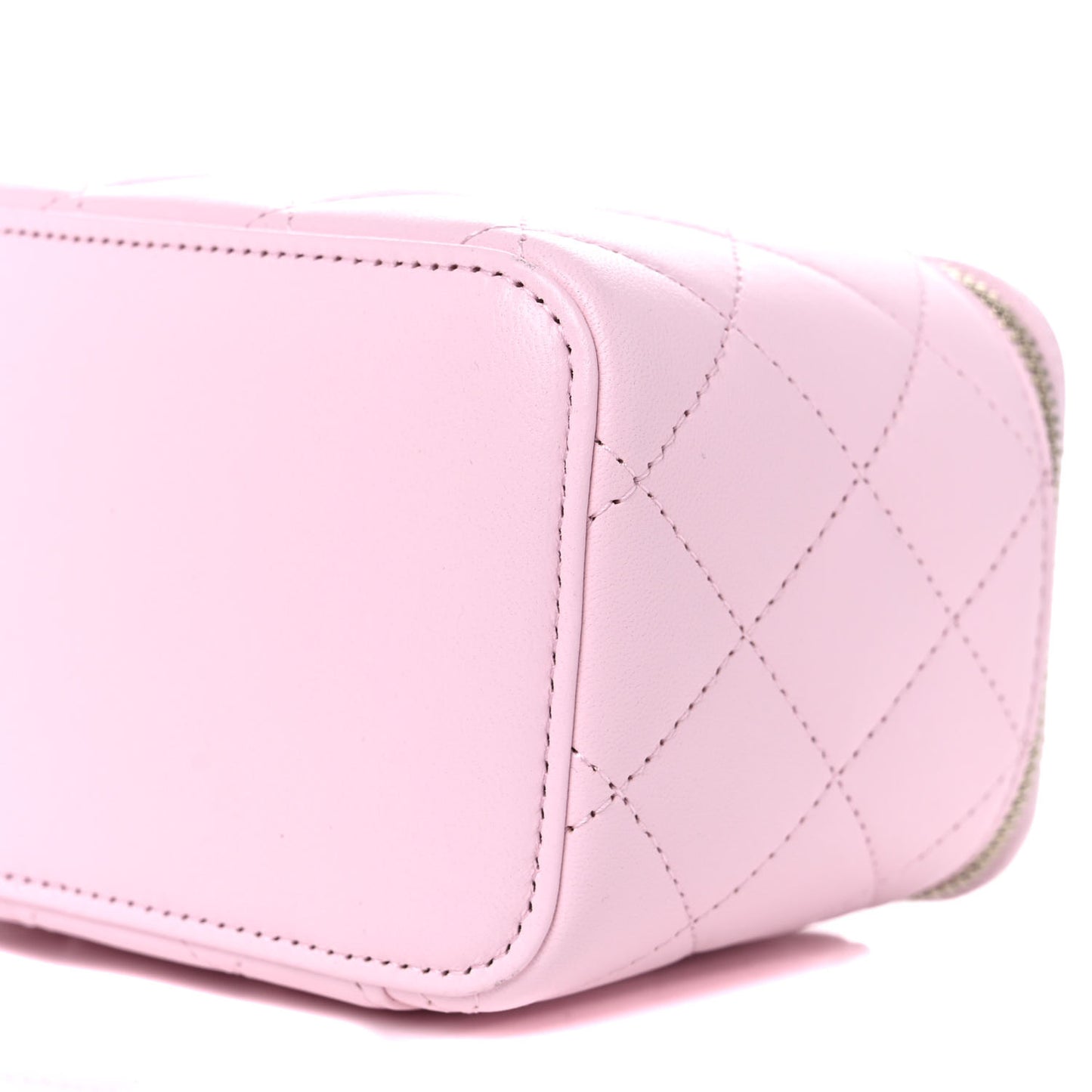 Lambskin Quilted Small Top Handle Vanity Case With Chain Light Pink