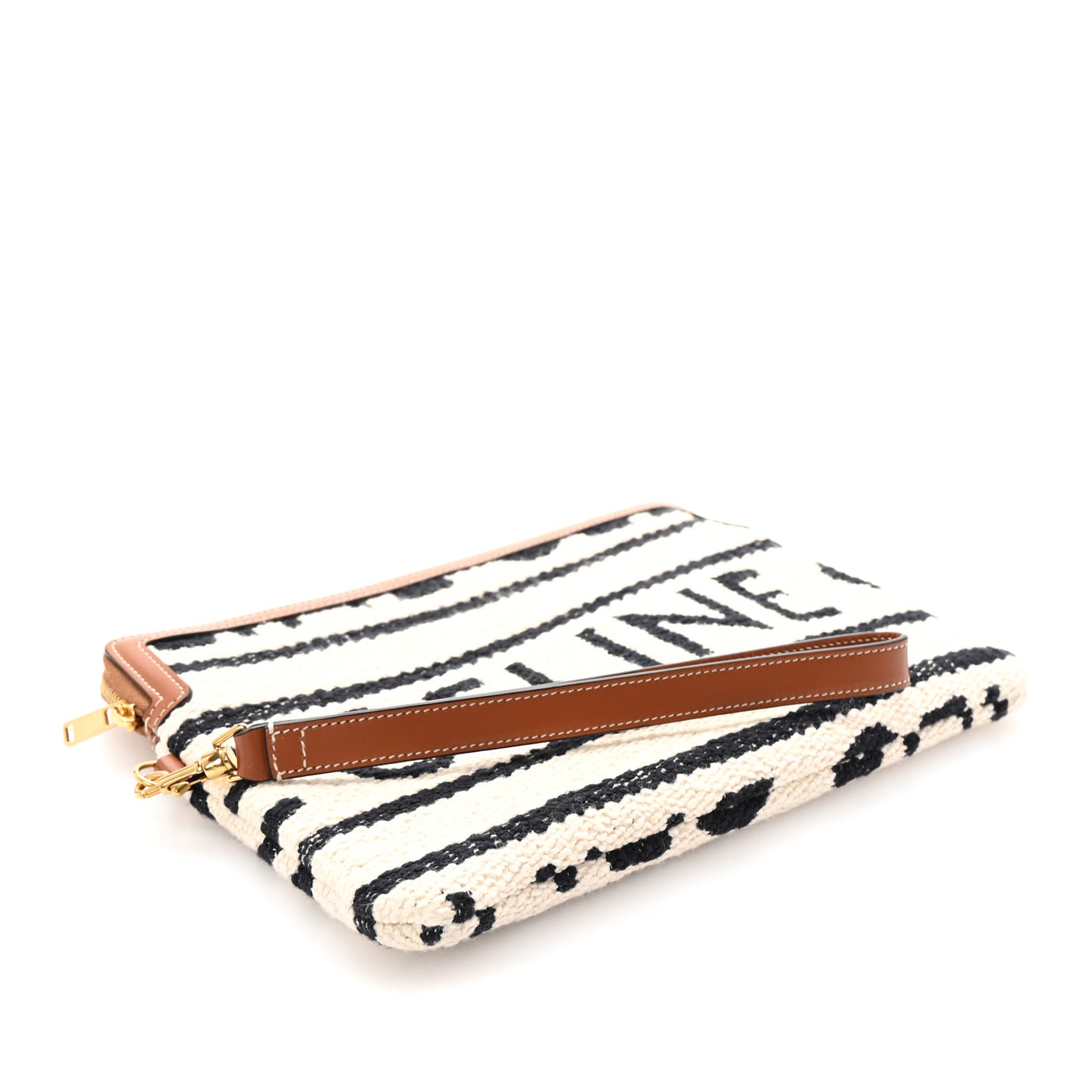 All Over Textile Calfskin Striped Small Pouch White Black White Black
