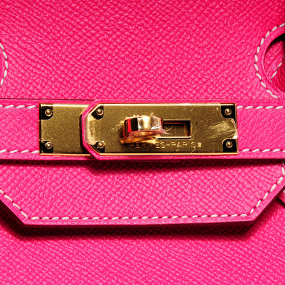 Hermes Epsom Bi-Color Horseshoe Candy Birkin 35 Rose Tyrien and Vert Anis 9 of 11