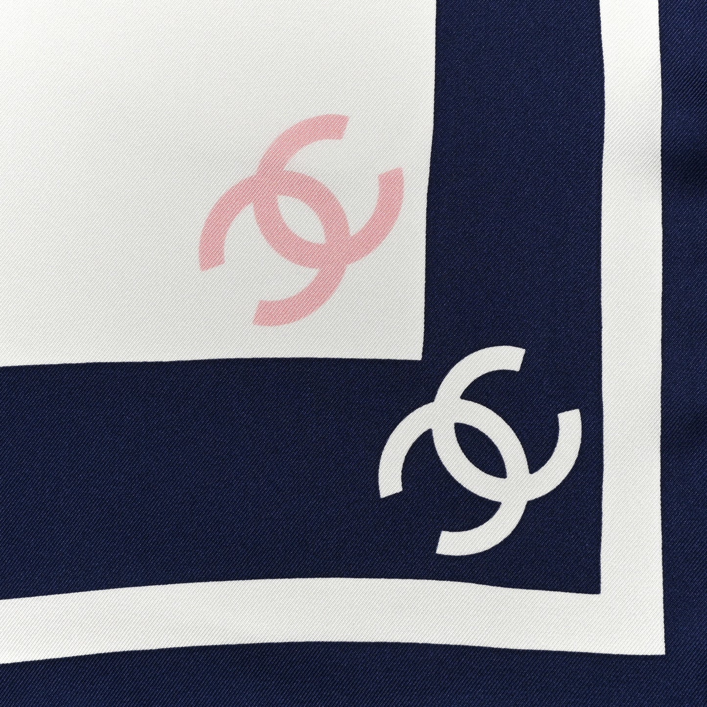 Silk CC Square Scarf Navy Blue Light Pink