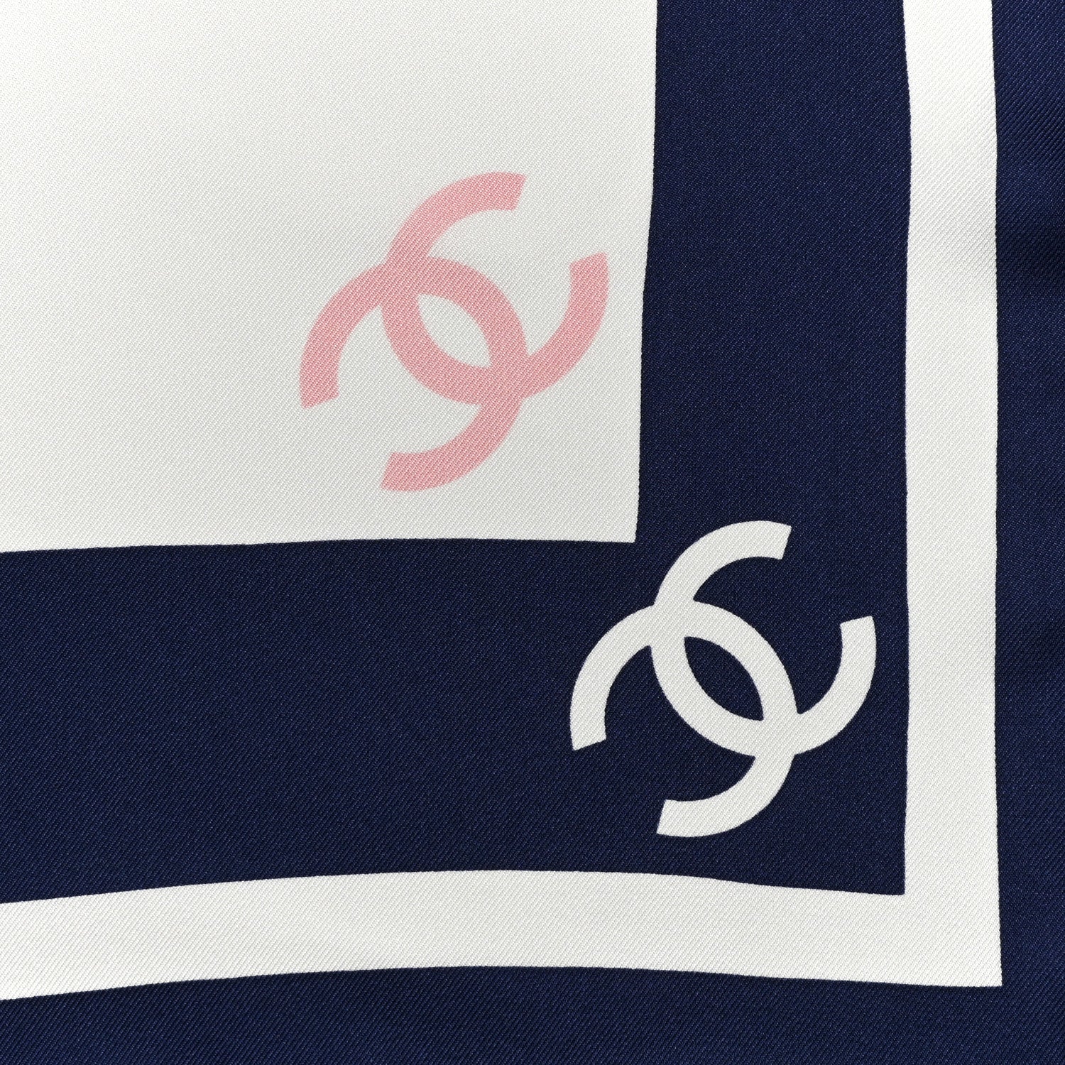 Chanel Silk CC Square Scarf Navy Blue Light Pink 2 of 4