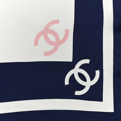 Chanel Silk CC Square Scarf Navy Blue Light Pink 2 of 4