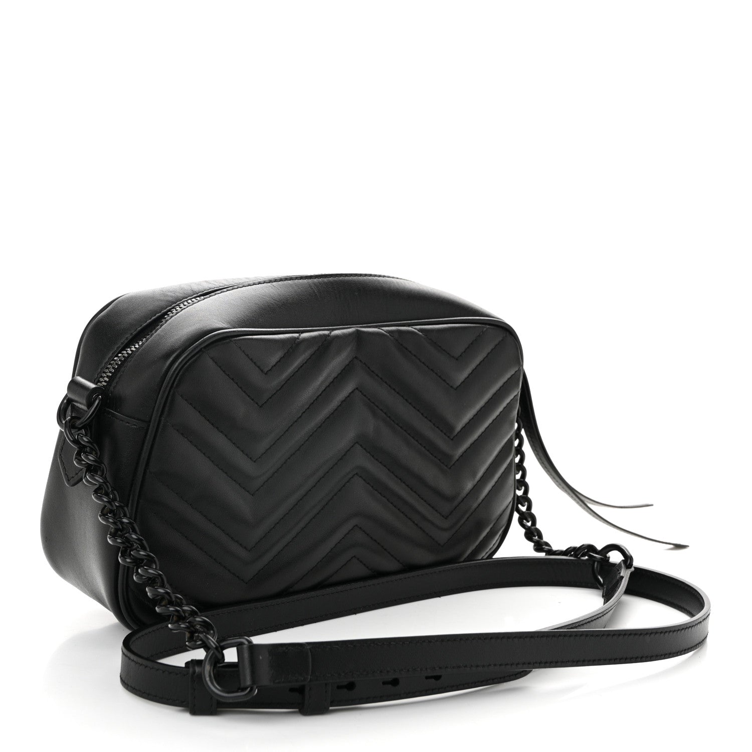 Gucci Calfskin Matelasse Monochrome Small GG Marmont Chain Shoulder Bag Black 3 of 11