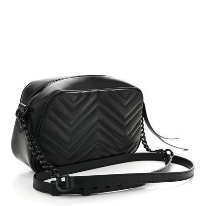 Gucci Calfskin Matelasse Monochrome Small GG Marmont Chain Shoulder Bag Black 3 of 11