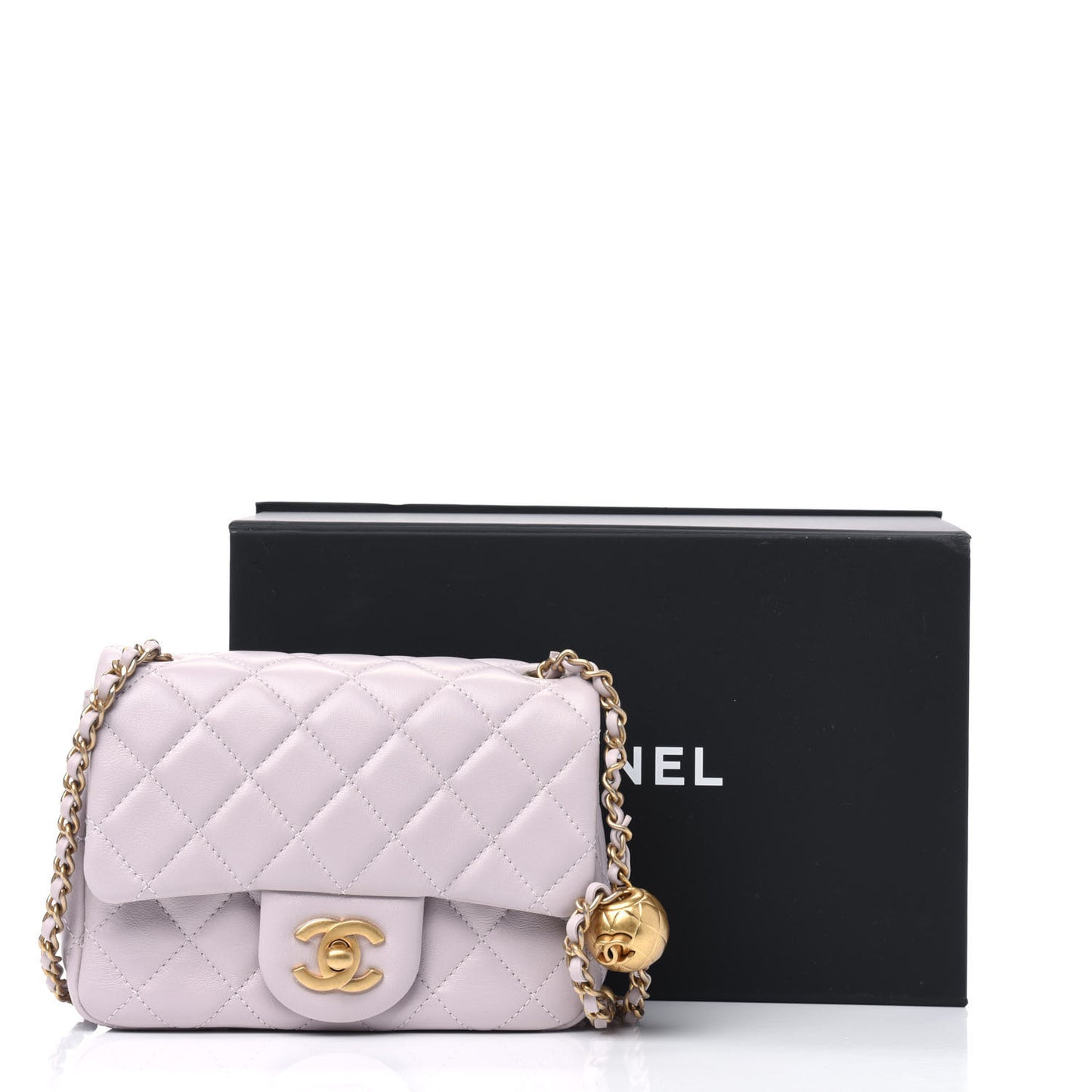 Lambskin Quilted Mini Pearl Crush Flap Light Purple