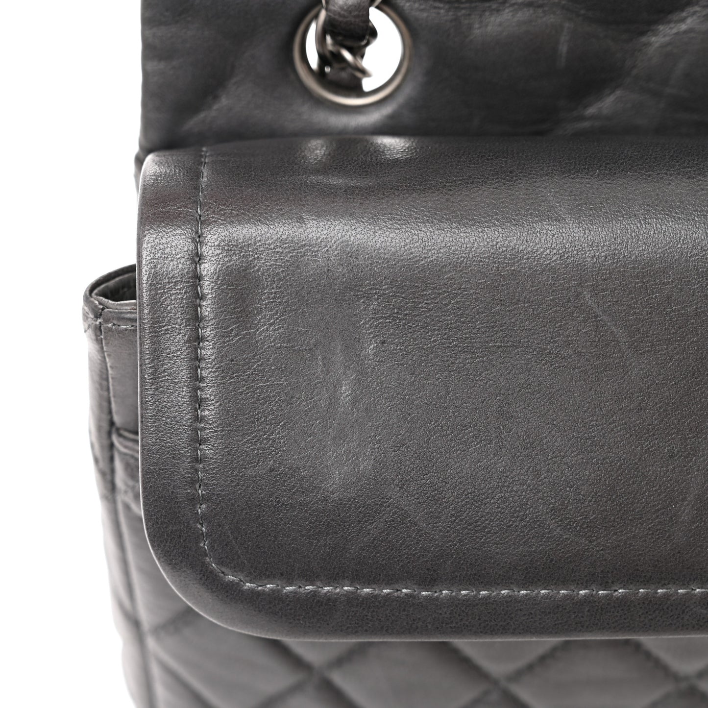 Lambskin Quilted Medium Double Flap Dark Grey