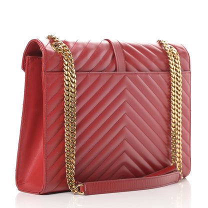 Saint Laurent Grain De Poudre Matelasse Chevron Large Monogram Satchel Lipstick Red 3 of 15