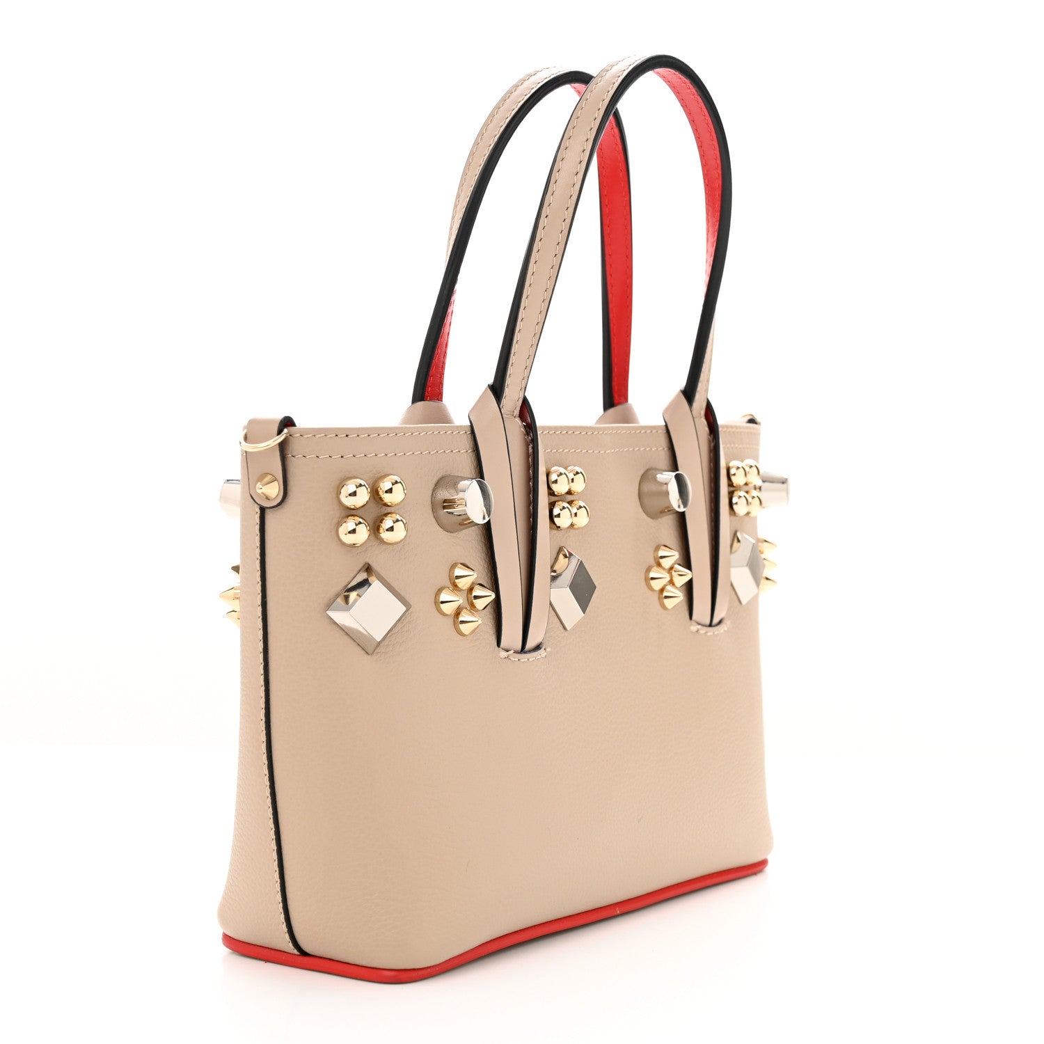 Christian Louboutin Calfskin Empire Spike Studded Mini East West Cabata Tote Feve 3 of 13