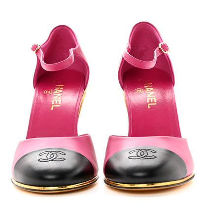 Chanel Lambskin Cap Toe Open Wedge 40.5 Fuchsia Black 2 of 10