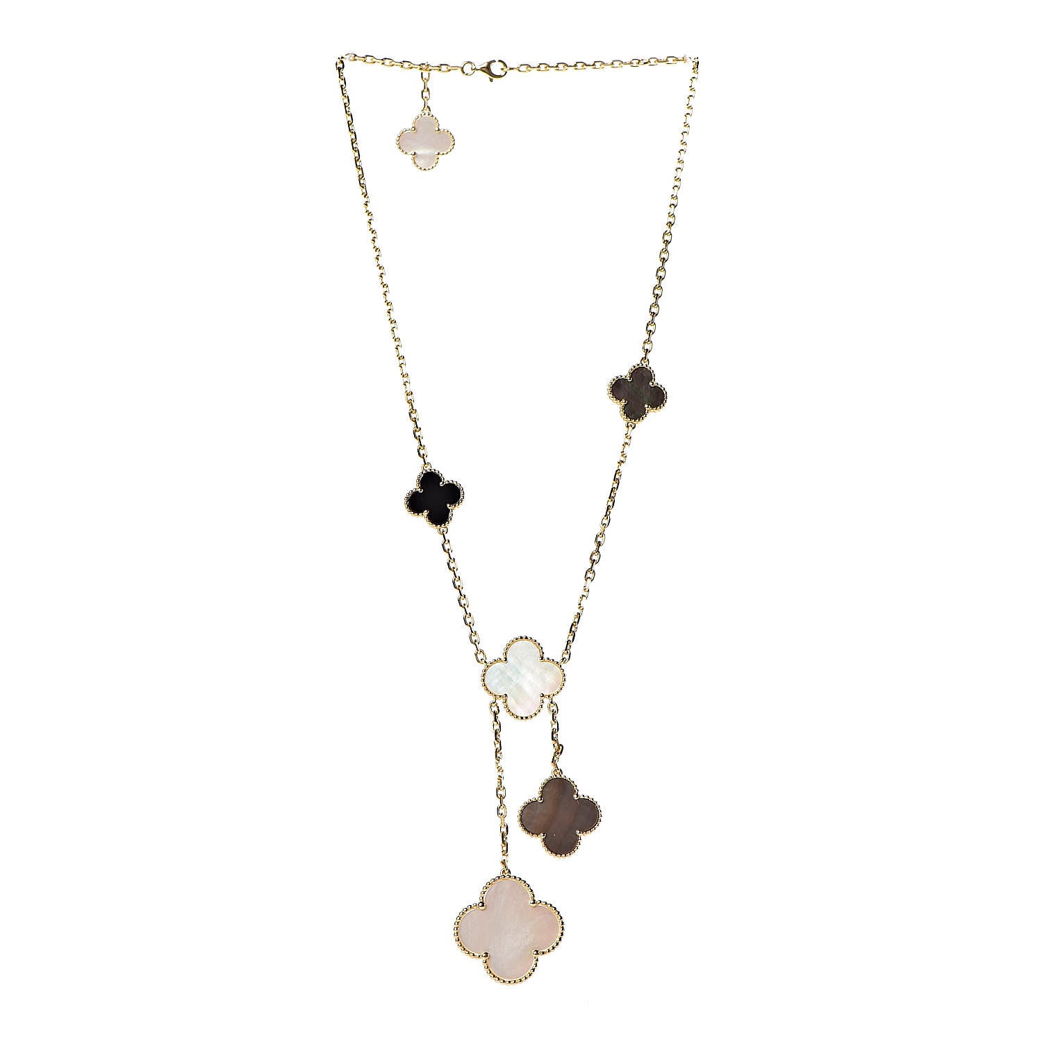Van Cleef & Arpels 18K Yellow Gold Mother of Pearl Onyx 6 Motifs Magic Alhambra Necklace 3 of 9