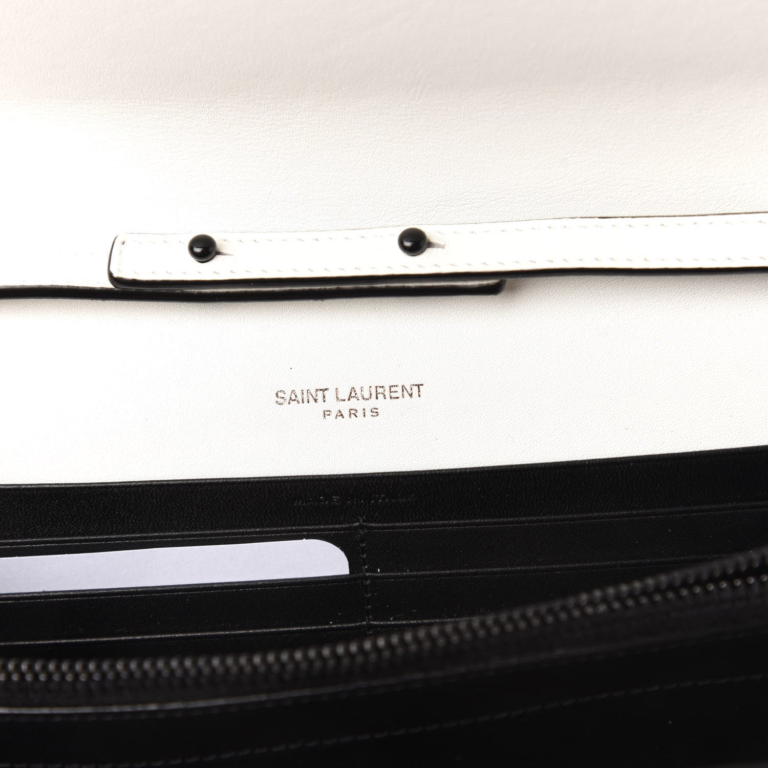 Saint Laurent Grain De Poudre Square Dot Print Monogram Chain Wallet White Matte Black 8 of 10