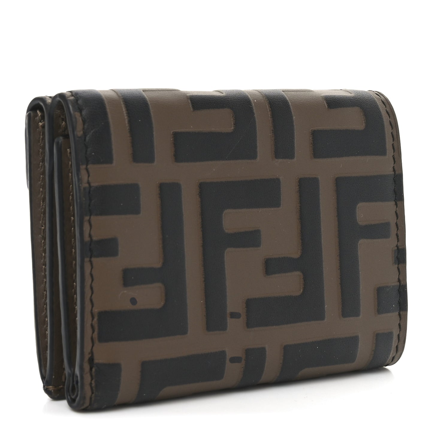 Vitello Soft F is Fendi Bi-Color FF 1974 Embossed Micro Tri-Fold Envelope Wallet Maya Black
