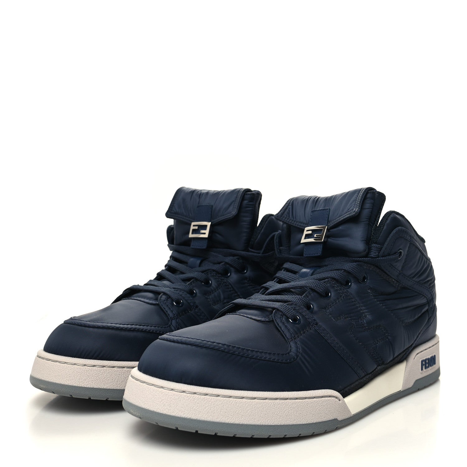 Fendi Nylon Mens Baguette Match High Top Sneakers 12 Blue Grey 3 of 9