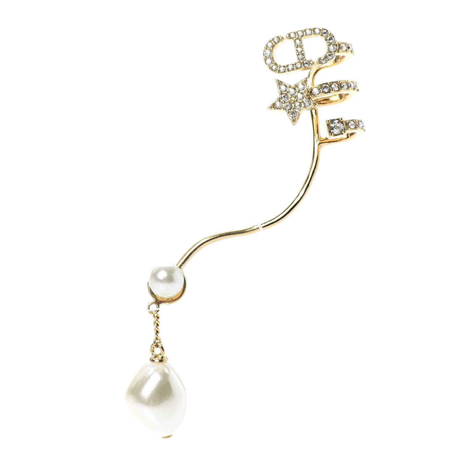 Christian Dior Pearl Crystal CD Earring Gold 1 of 4