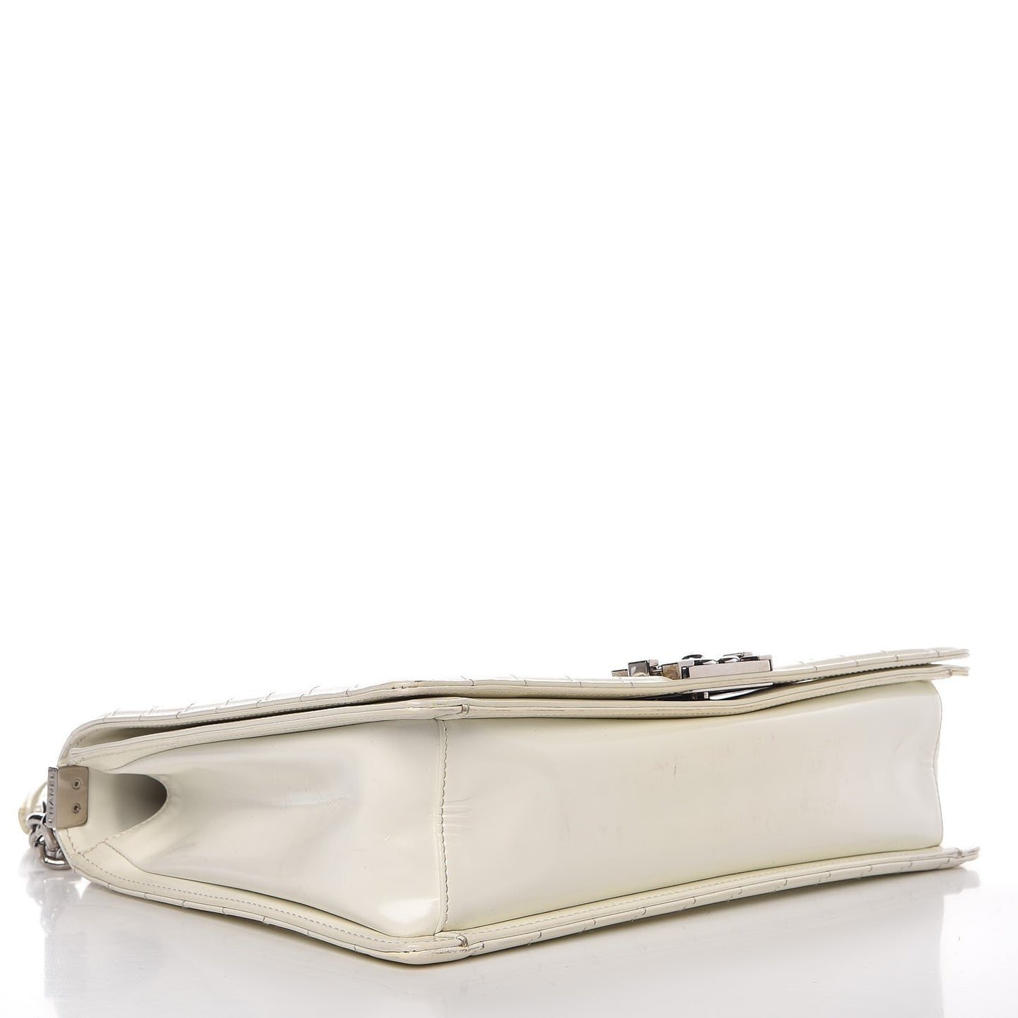 Glazed Calfskin Large Boy Flap White